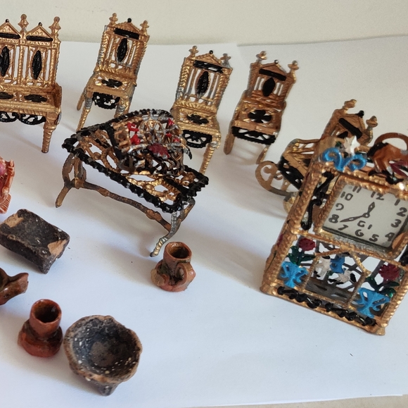 Vintage Dollhouse miniature furniture and dishes sets - Picture 2 of 12